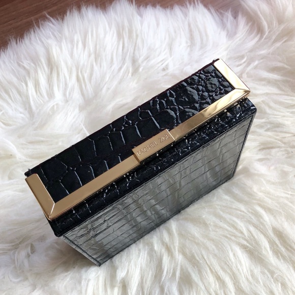 Rachel Zoe Handbags - Rachel Zoe Black Croc-Embossed Box Clutch